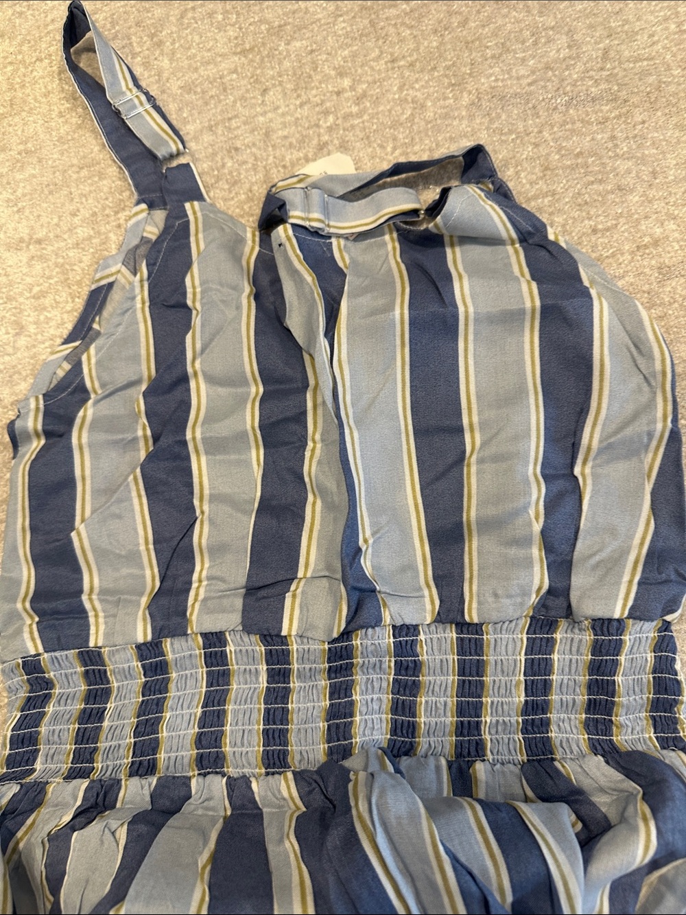 Striped Smocked-Waist Jumpsuit - Blue/White - Picture 7 of 7